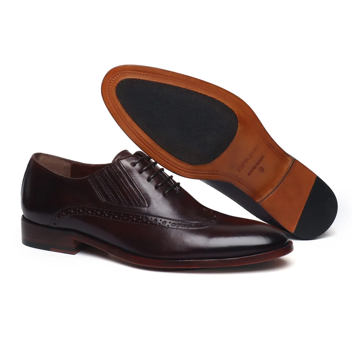 Dark Brown Wingtip Side Elastic Oxford with Leather Sole by Brune & Bareskin
