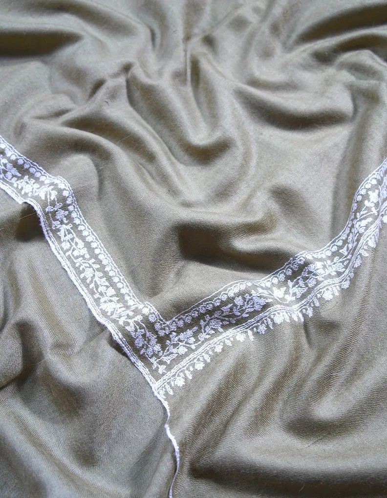 dark brownish natural embroidery Pashmina shawl 8677
