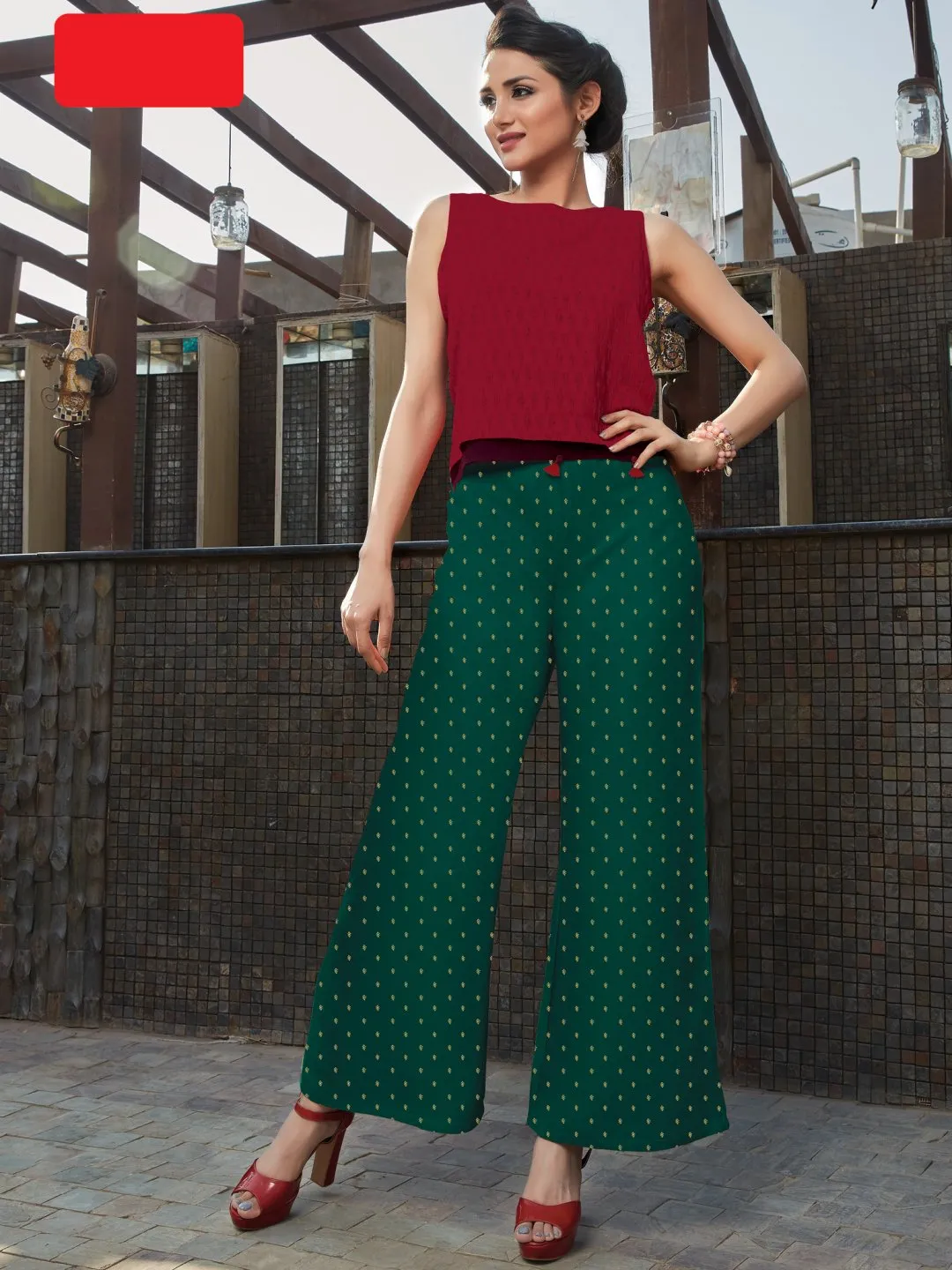 Dark Green Rayon Jacquard Palazzo for Ladies