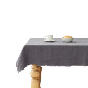 Dark Grey Linen Tablecloth with Fringe