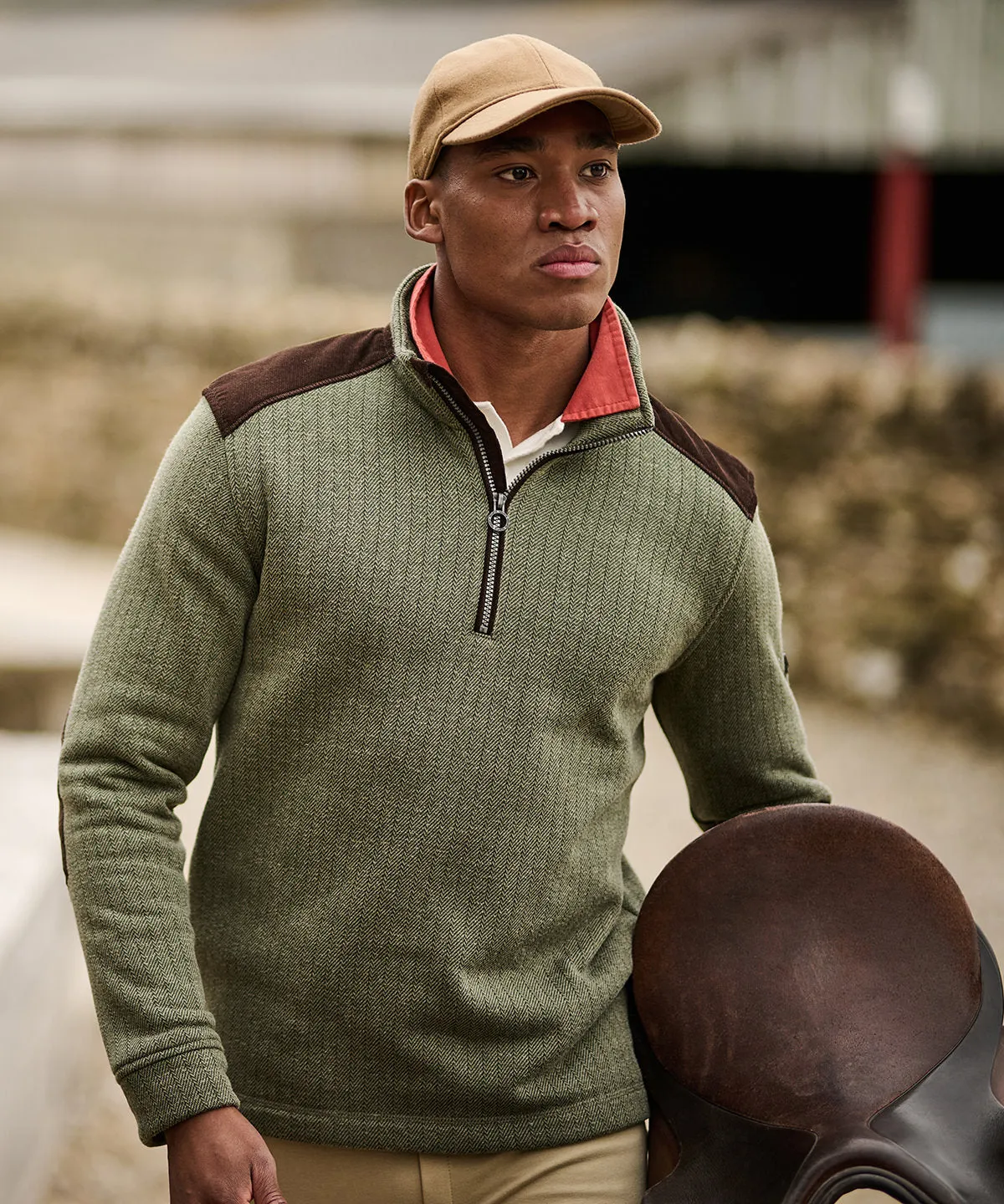 Dark Khaki - Holbeck half zip fleece