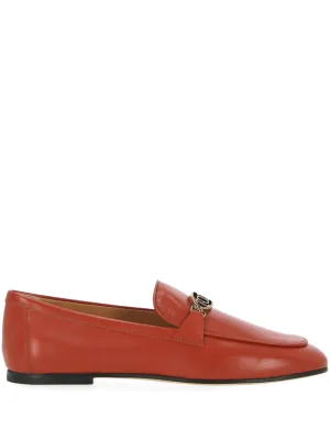 Dark Orange Calf Leather Flat Shoes