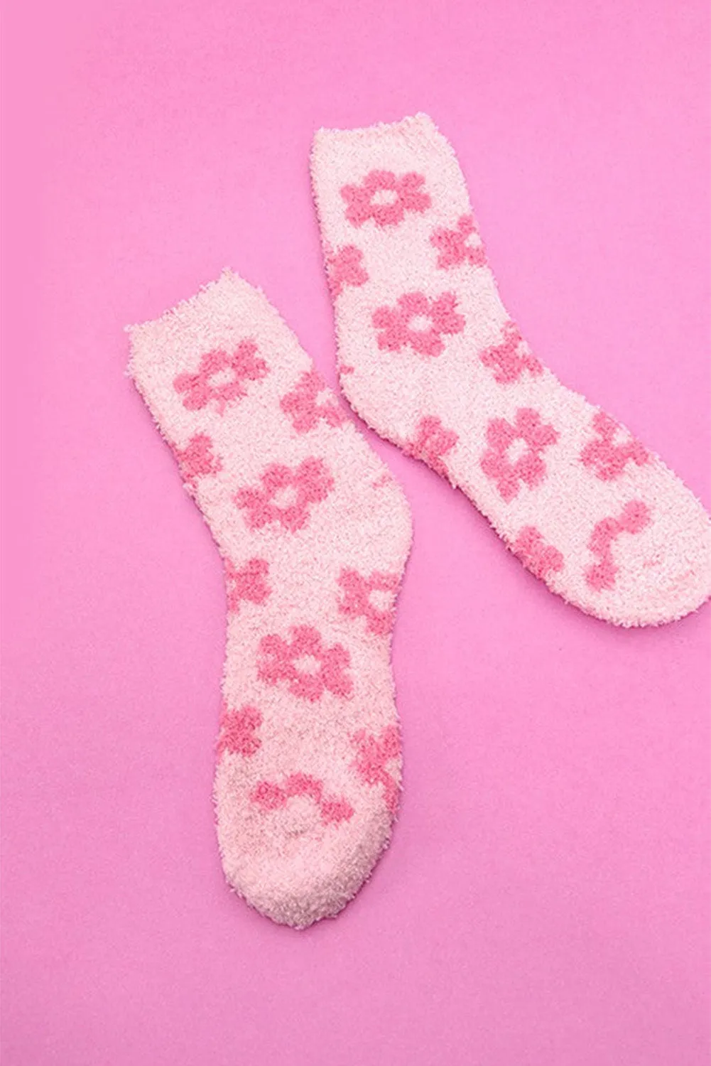Dark Pink 60s Flower Pattern Coral Velvet Socks