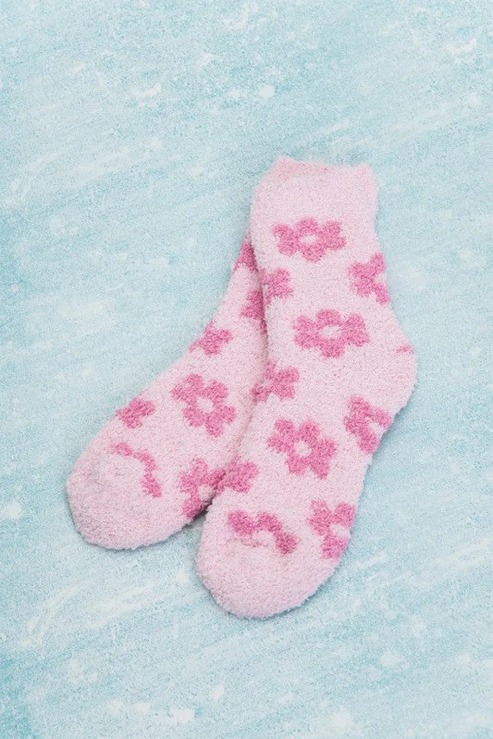 Dark Pink 60s Flower Pattern Coral Velvet Socks