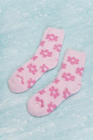 Dark Pink 60s Flower Pattern Coral Velvet Socks
