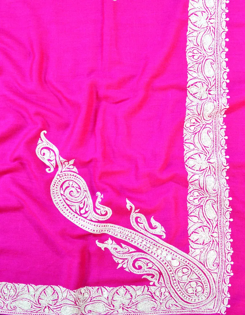 Dark Pink and Sliver  Embroidery Pashmina Shawl 7366