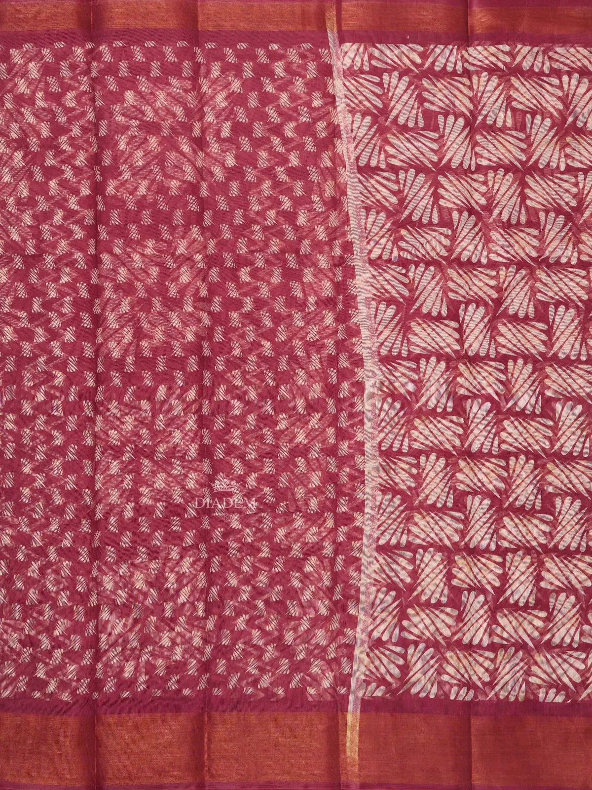 Dark pink Linen Cotton Saree With Leaf Motifs On the Body with Matching Border