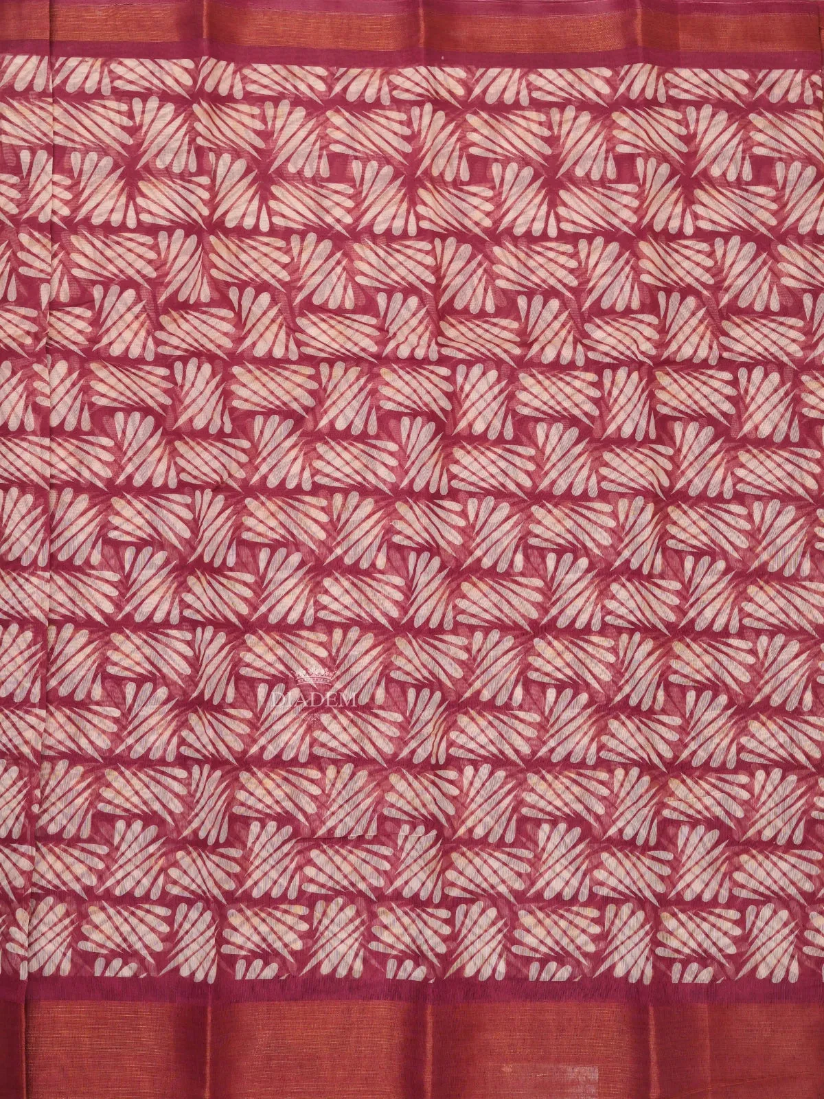 Dark pink Linen Cotton Saree With Leaf Motifs On the Body with Matching Border