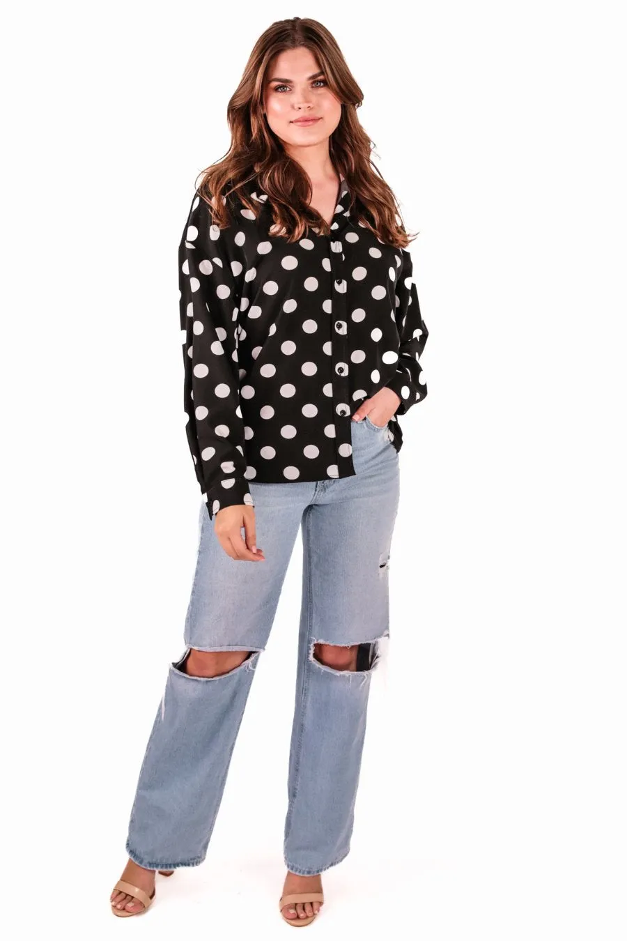 Darling Dot Button Up Top