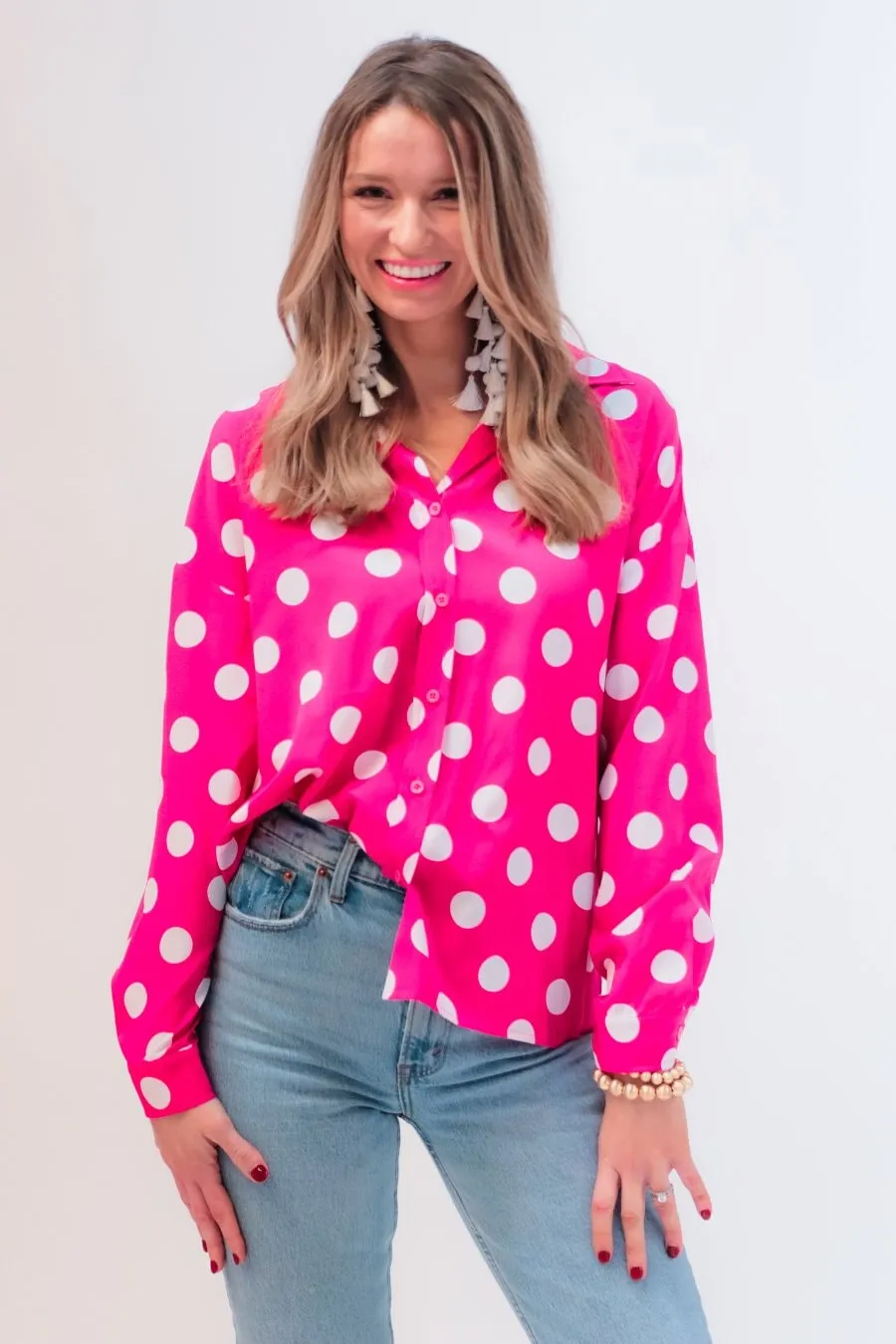 Darling Dot Button Up Top