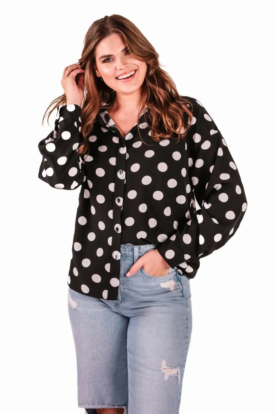 Darling Dot Button Up Top