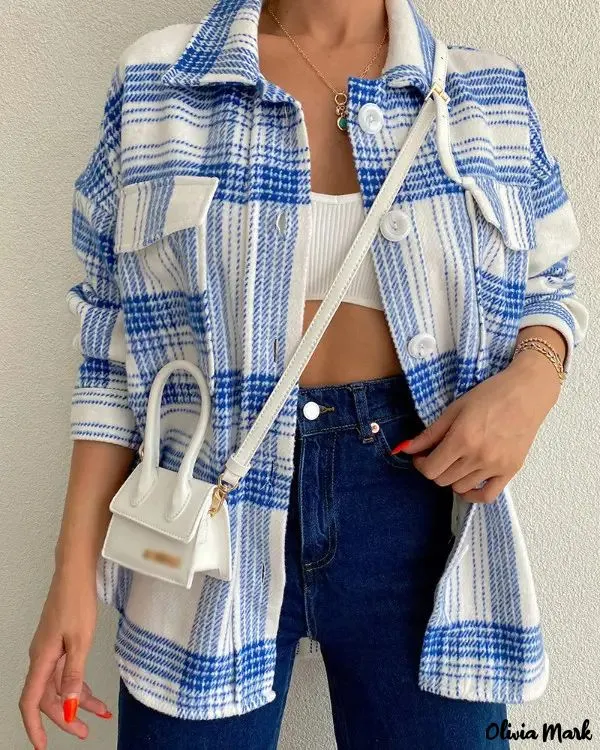 Deanwangkt - Plaid button-up jacket with front pocket