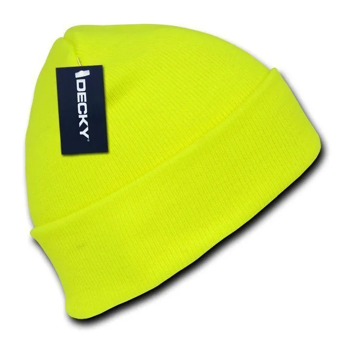Decky Bright Neon Long Cuffed Beanies Knit Ski Skull Caps Hats Snowboard Winter