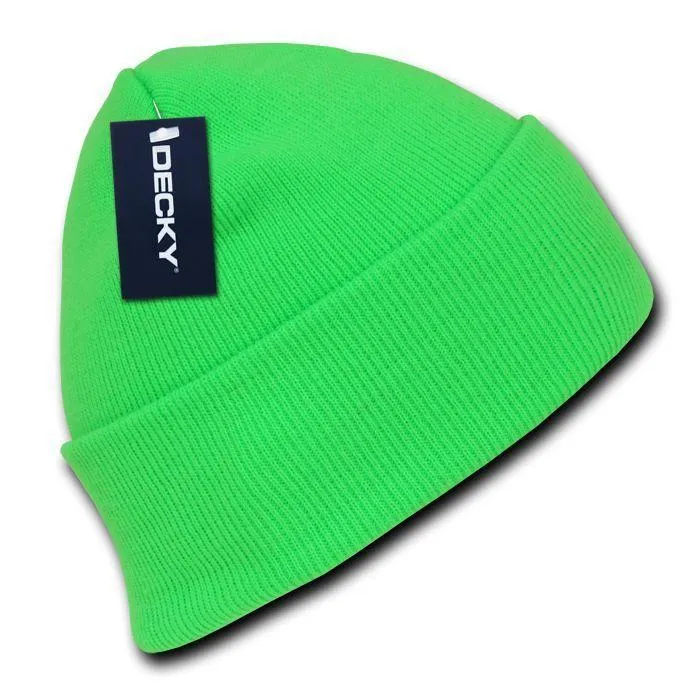 Decky Bright Neon Long Cuffed Beanies Knit Ski Skull Caps Hats Snowboard Winter