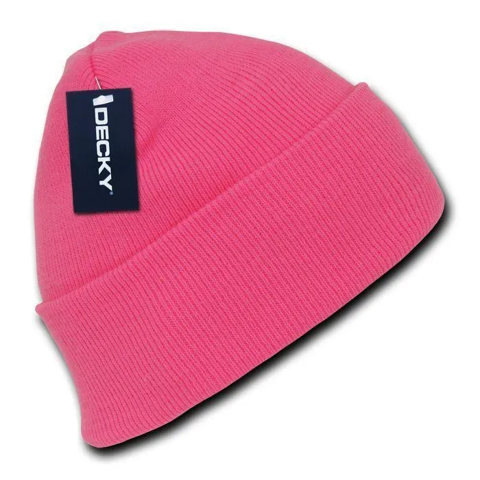 Decky Bright Neon Long Cuffed Beanies Knit Ski Skull Caps Hats Snowboard Winter
