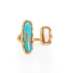 Deco Twin Stone Ring - Turquoise/Pearl
