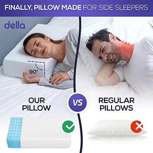 della Cuboid Side Sleeper Pillow - Innovative Ergonomic Design for Head & Neck Alignment - Soft Ventilated Memory Foam for Ultimate Comfort & Cooling All Night Long (Bamboo Fabric)