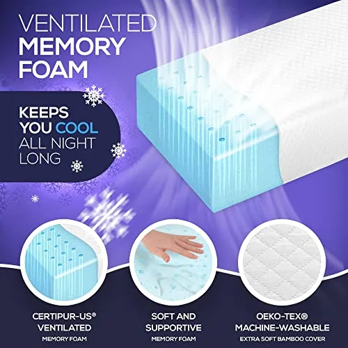 della Cuboid Side Sleeper Pillow - Innovative Ergonomic Design for Head & Neck Alignment - Soft Ventilated Memory Foam for Ultimate Comfort & Cooling All Night Long (Bamboo Fabric)