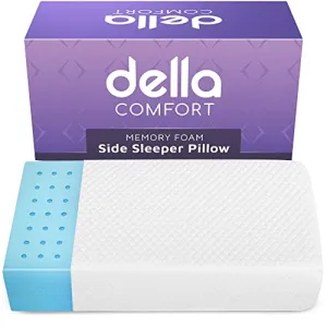 della Cuboid Side Sleeper Pillow - Innovative Ergonomic Design for Head & Neck Alignment - Soft Ventilated Memory Foam for Ultimate Comfort & Cooling All Night Long (Bamboo Fabric)