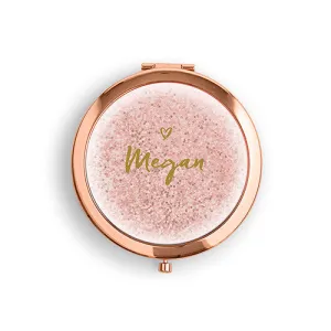 Designer Compact Mirror - Glitter Heart Print Gold Teal Breeze