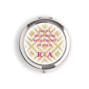 Designer Compact Mirror - Ikat Print Gold Fuchsia