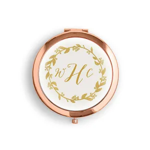 Designer Compact Mirror - Wreath Monogram Print Gold Gold