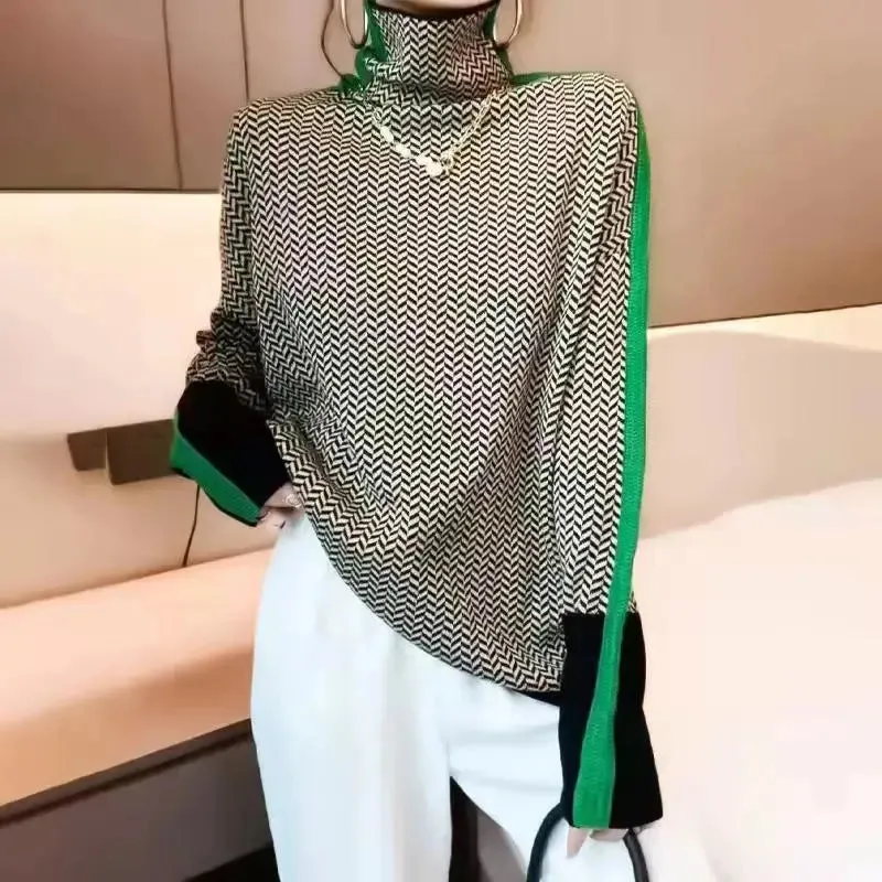 Designer Herringbone Knit Turtleneck SM-3XL