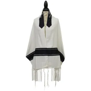 Designer Viscose Men's Tallit Talis Navy Silver With Macrame Fringes Set of 4 Made By Galilee Silk