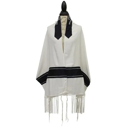 Designer Viscose Men's Tallit Talis Navy Silver With Macrame Fringes Set of 4 Made By Galilee Silk