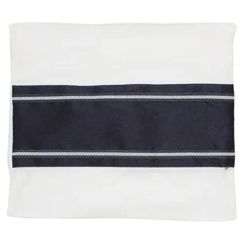 Designer Viscose Men's Tallit Talis Navy Silver With Macrame Fringes Set of 4 Made By Galilee Silk