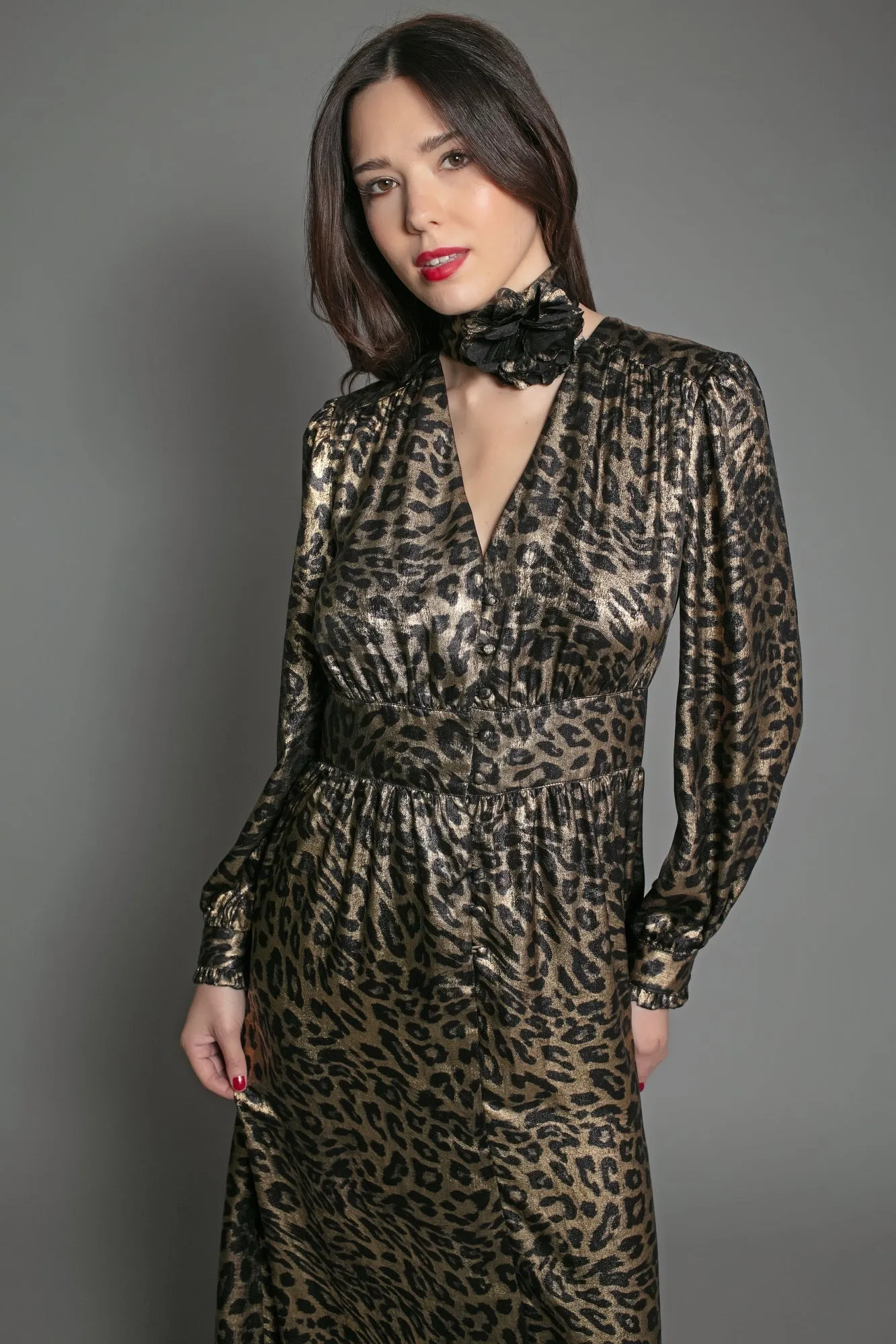 DEVINA LAME DRESS IN LEOPARD PRINT
