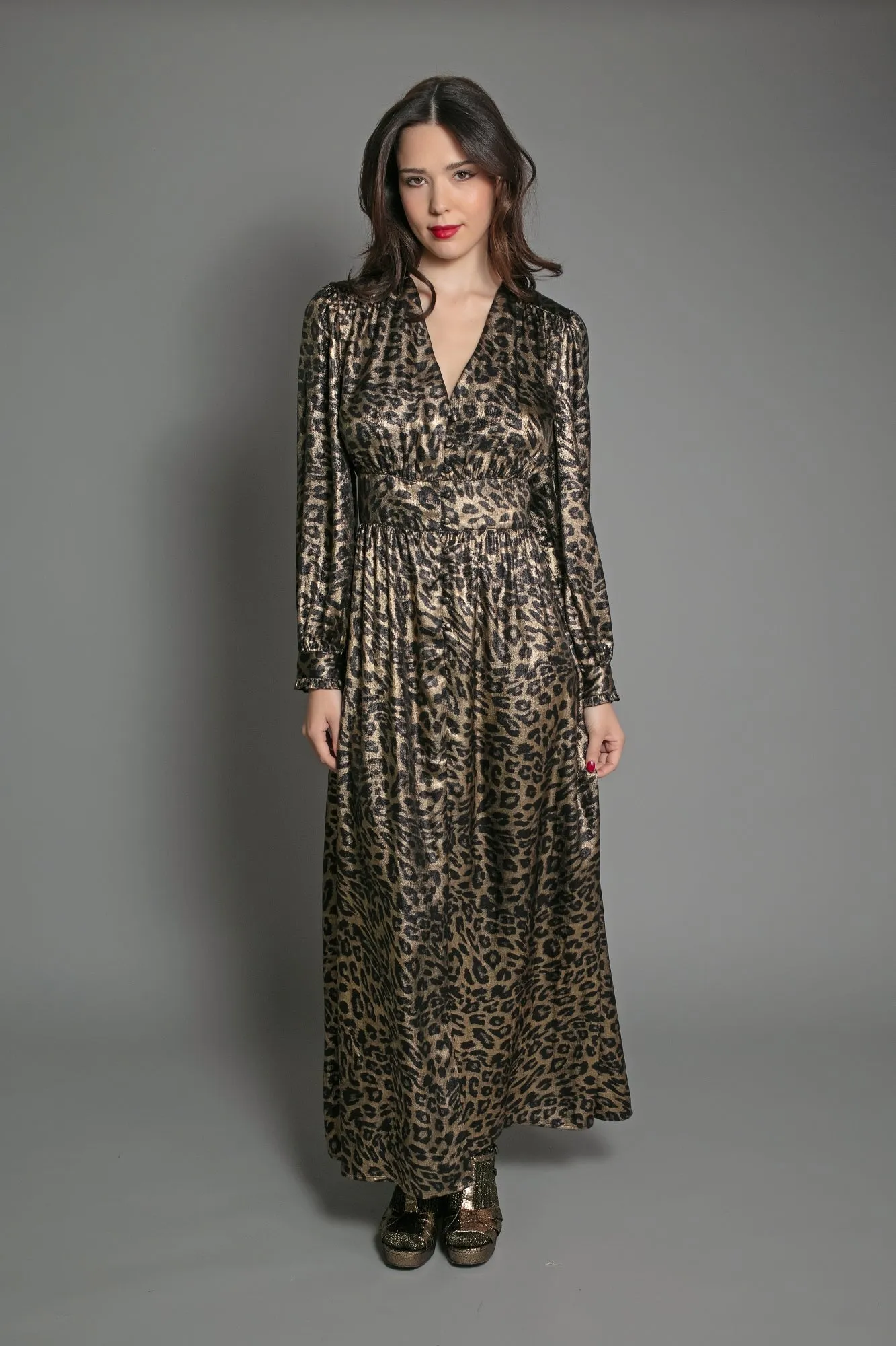 DEVINA LAME DRESS IN LEOPARD PRINT