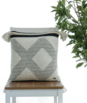 Diamond Check Cotton Knitted Decorative Black & Natural Color 18 x 18 Inches Cushion Cover