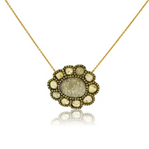 Diamond Slice & Rose Cut Yellow Diamond Pendant w/Chain