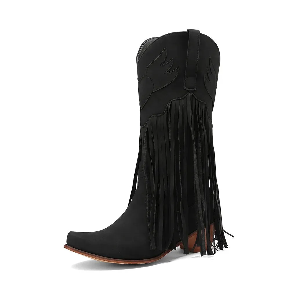 DIANE LOCKHART Fringed Mid-Calf Western Cowboy Boots