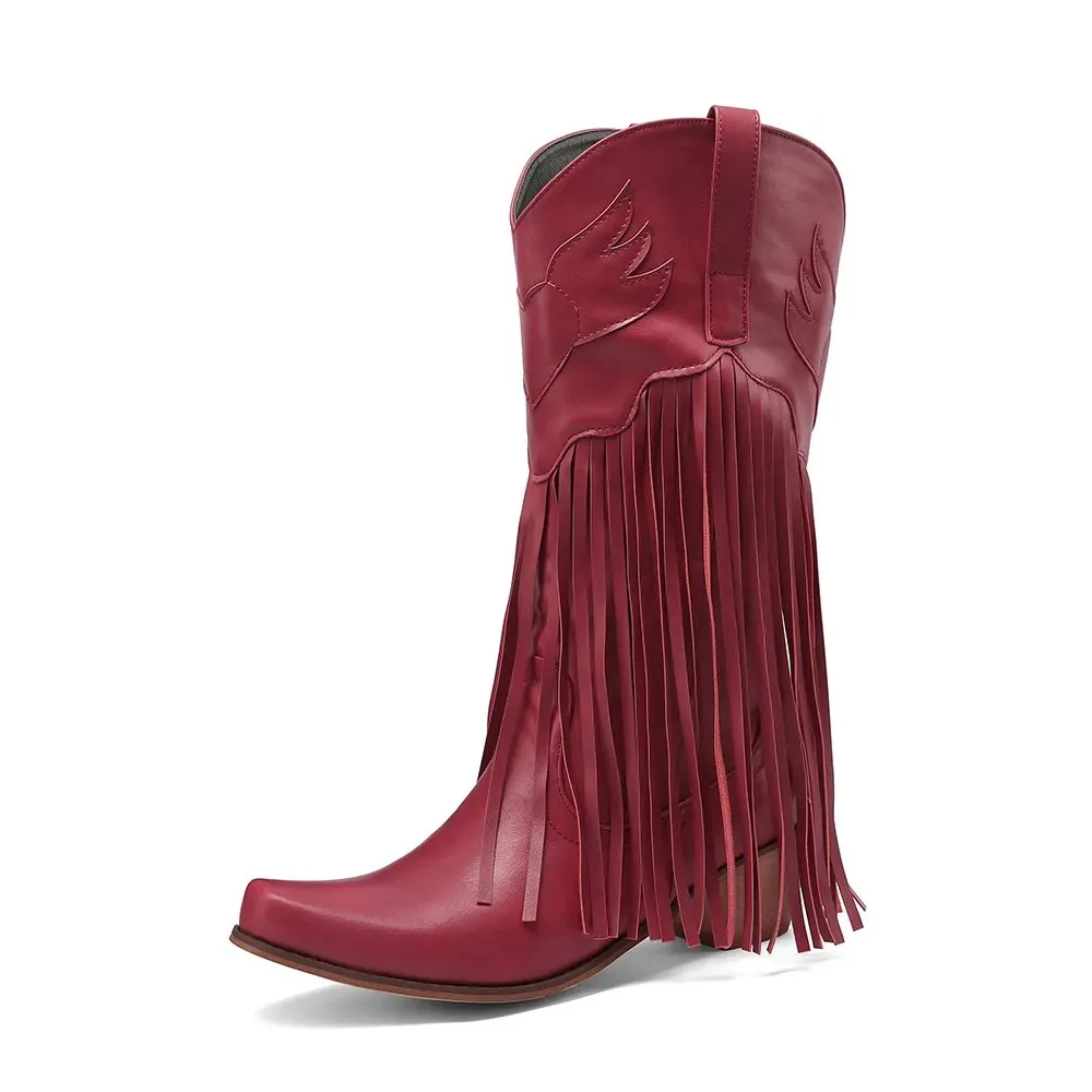 DIANE LOCKHART Fringed Mid-Calf Western Cowboy Boots