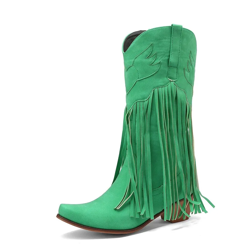 DIANE LOCKHART Fringed Mid-Calf Western Cowboy Boots