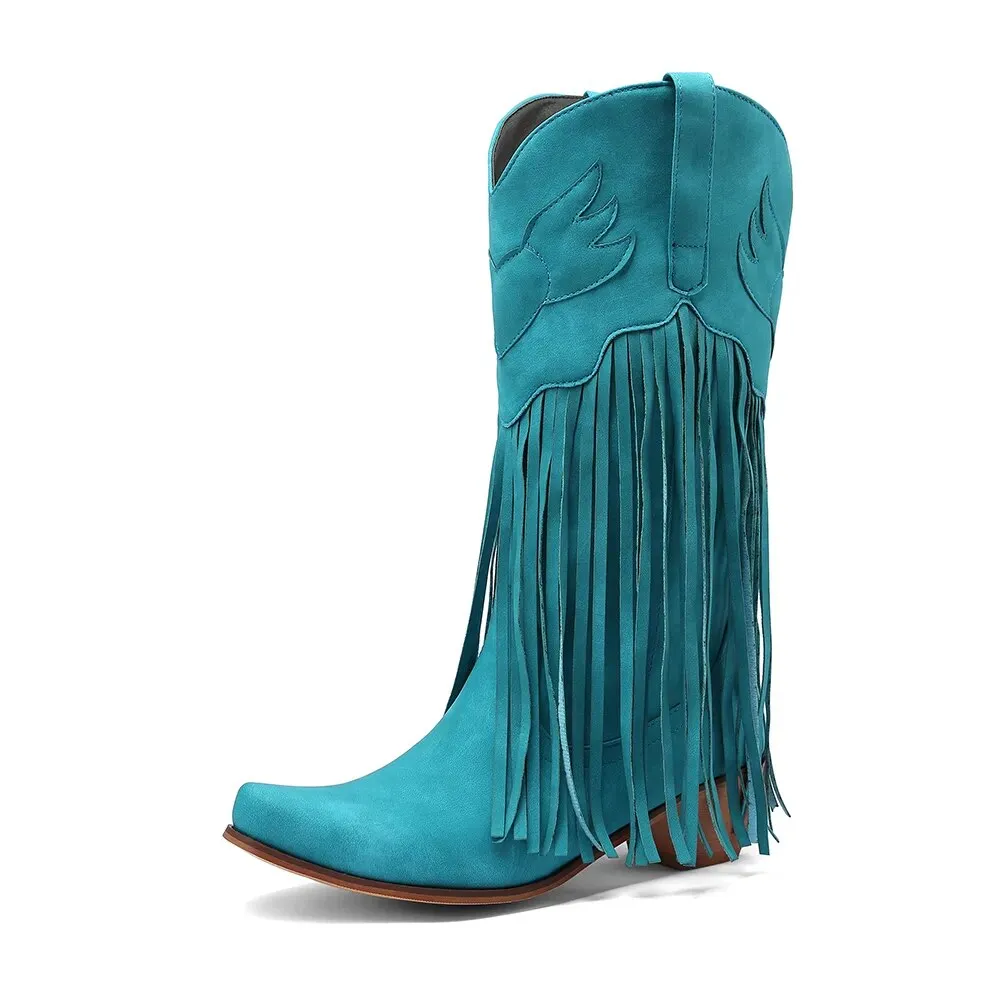DIANE LOCKHART Fringed Mid-Calf Western Cowboy Boots