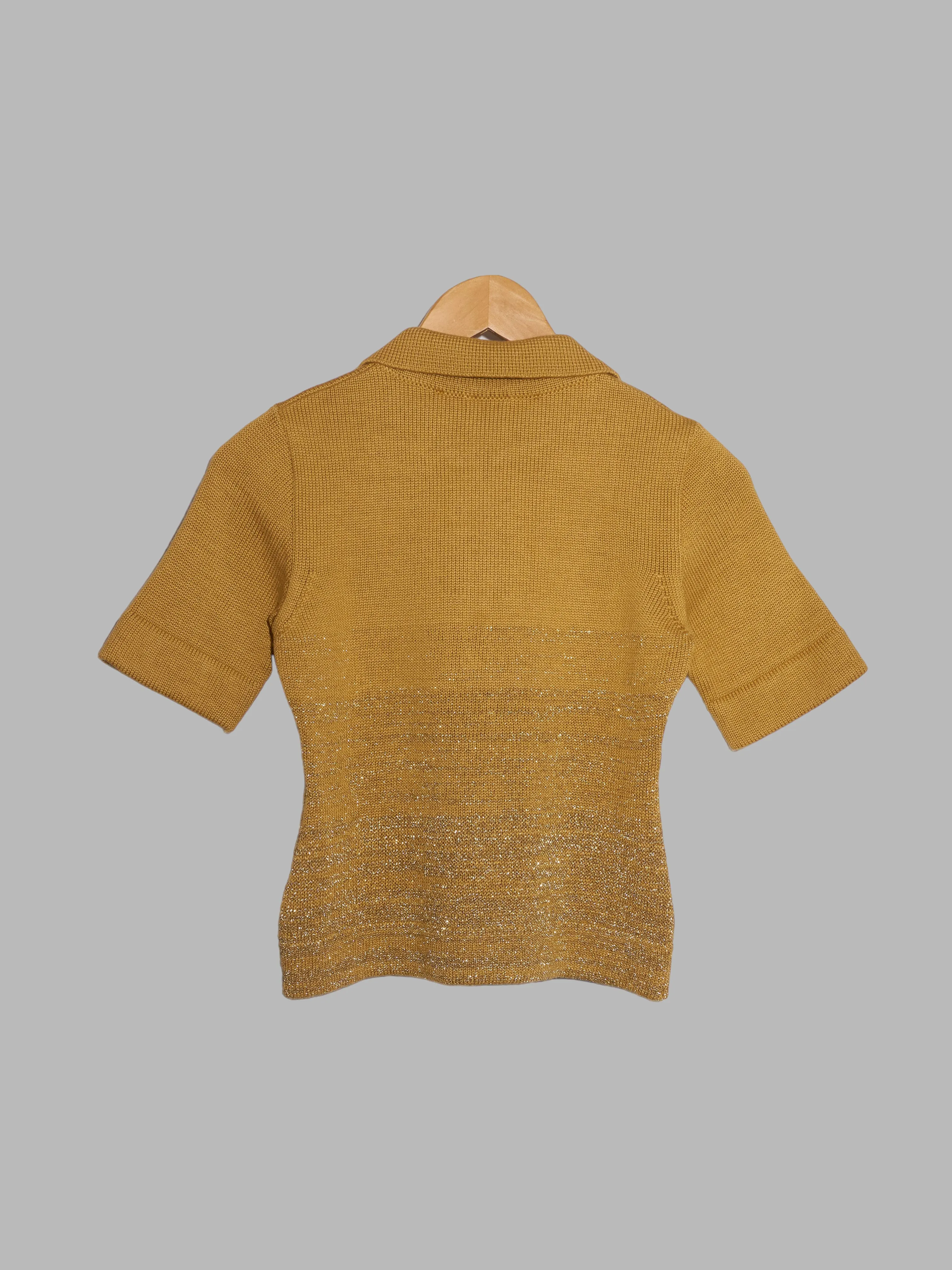 Dirk Bikkembergs 1990s gold knitted polo shirt with lurex threads - S