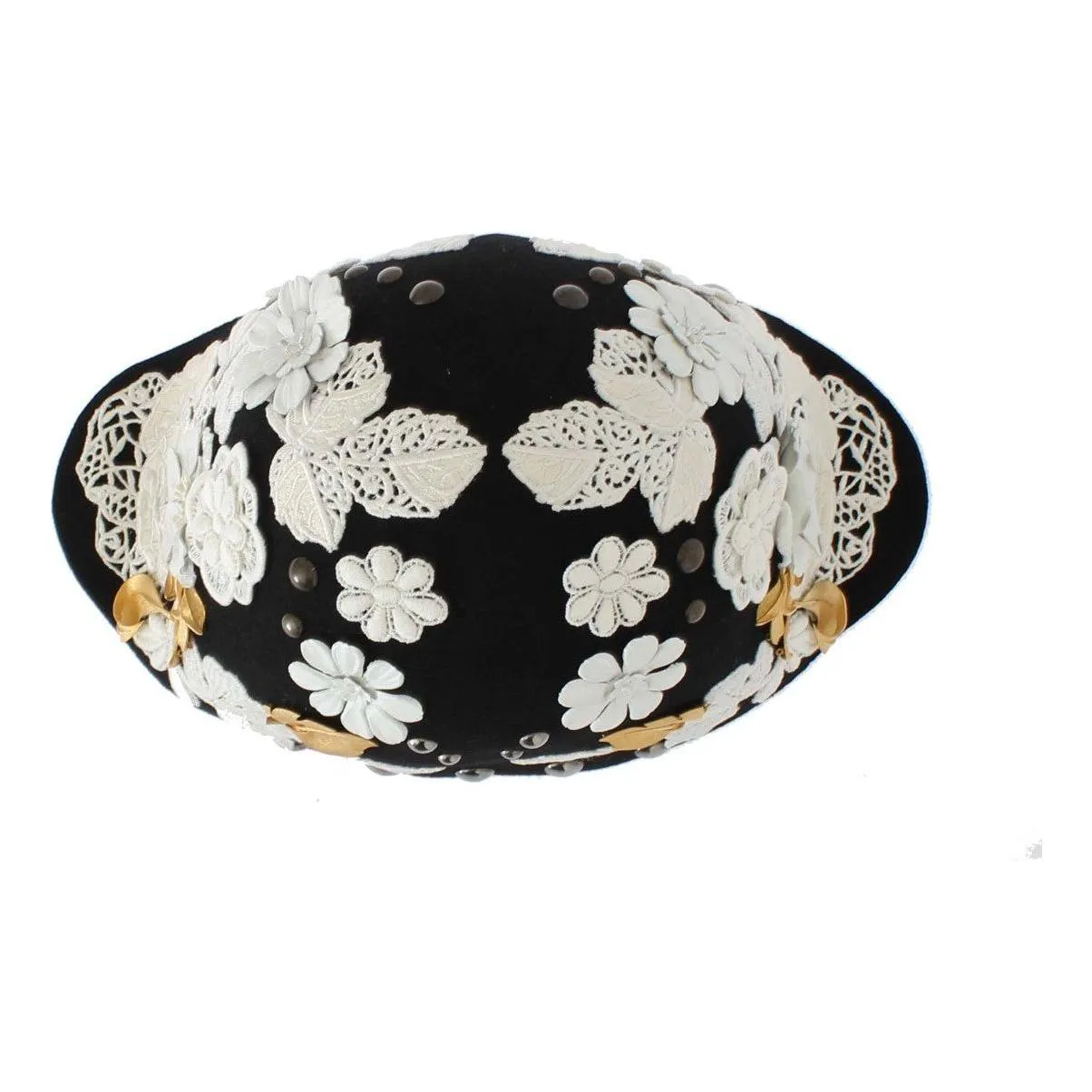 Dolce & Gabbana Elegant Black Floral Wool Cloche Hat