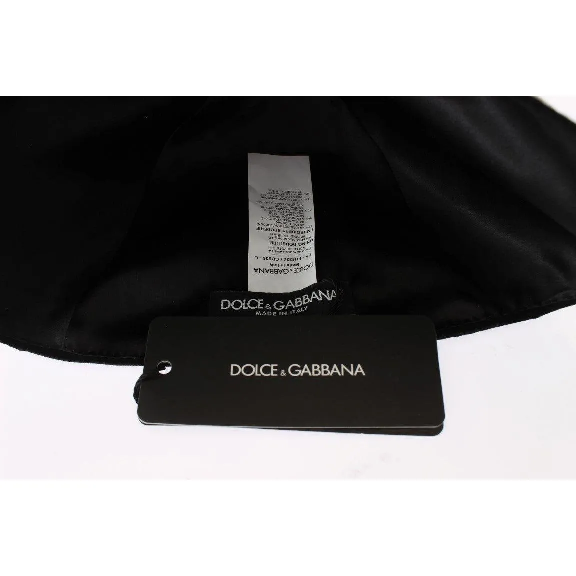 Dolce & Gabbana Elegant Black Floral Wool Cloche Hat