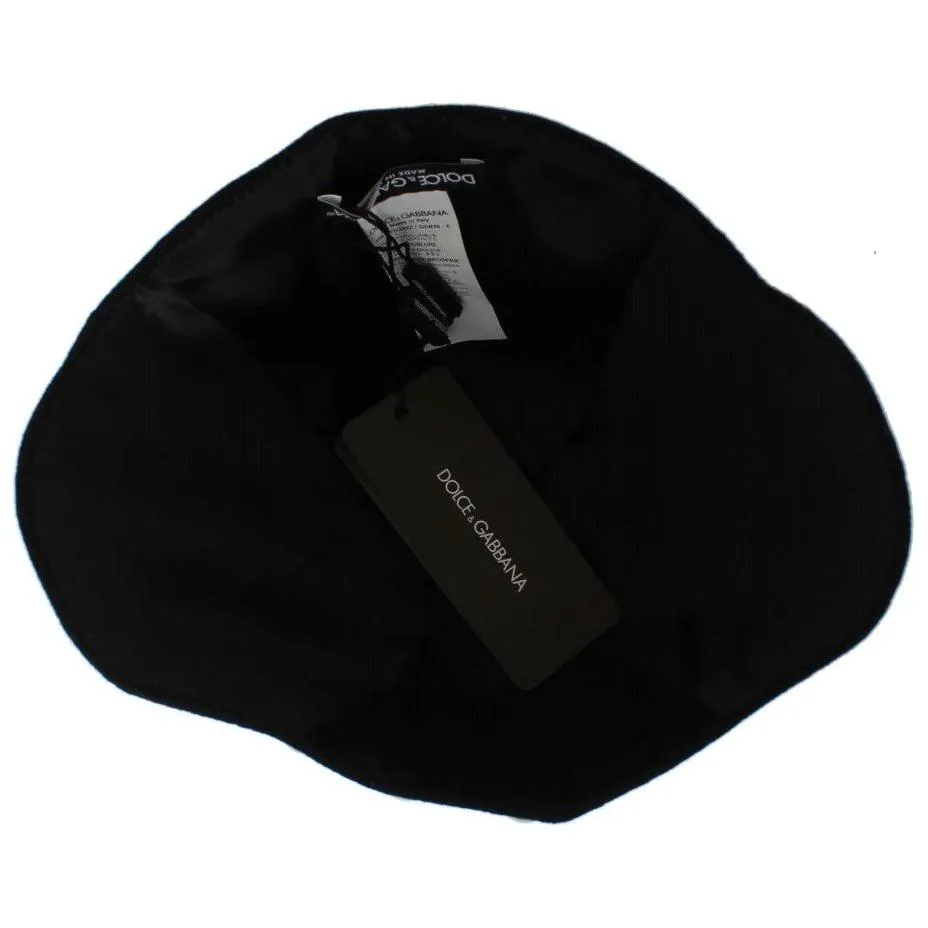 Dolce & Gabbana Elegant Black Floral Wool Cloche Hat
