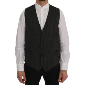 Dolce & Gabbana Elegant Striped Gray Wool Blend Waistcoat Vest