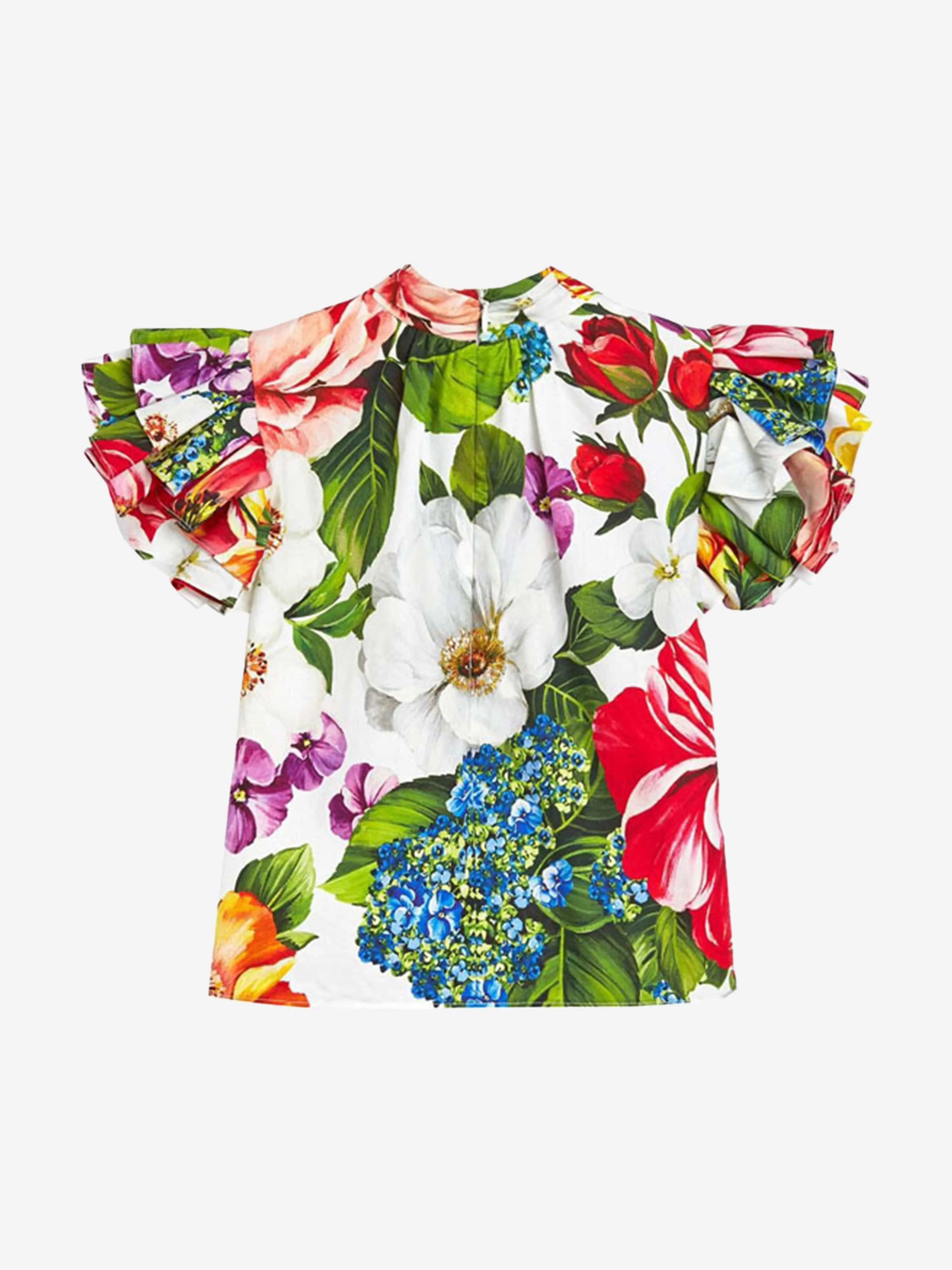 Dolce & Gabbana Girls Blouse - Cotton Floral RuffSleeve Blouse