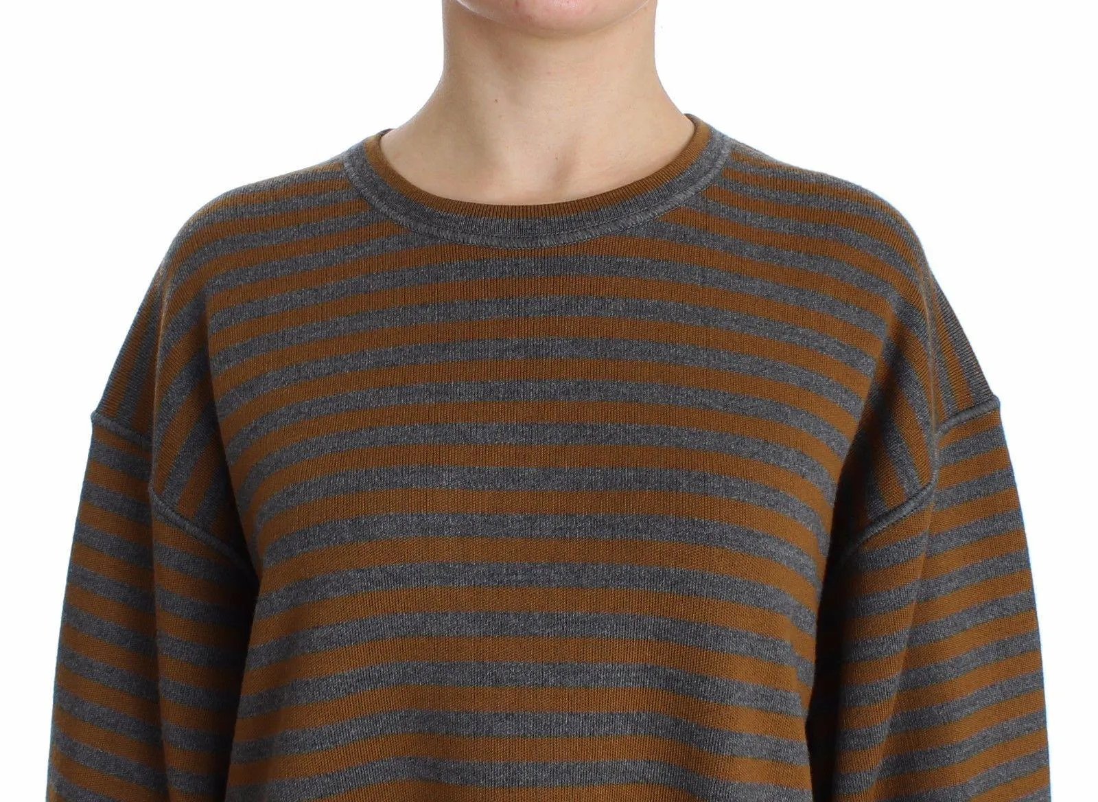 Dolce & Gabbana Oversized Gray Yellow Striped Sweater Top