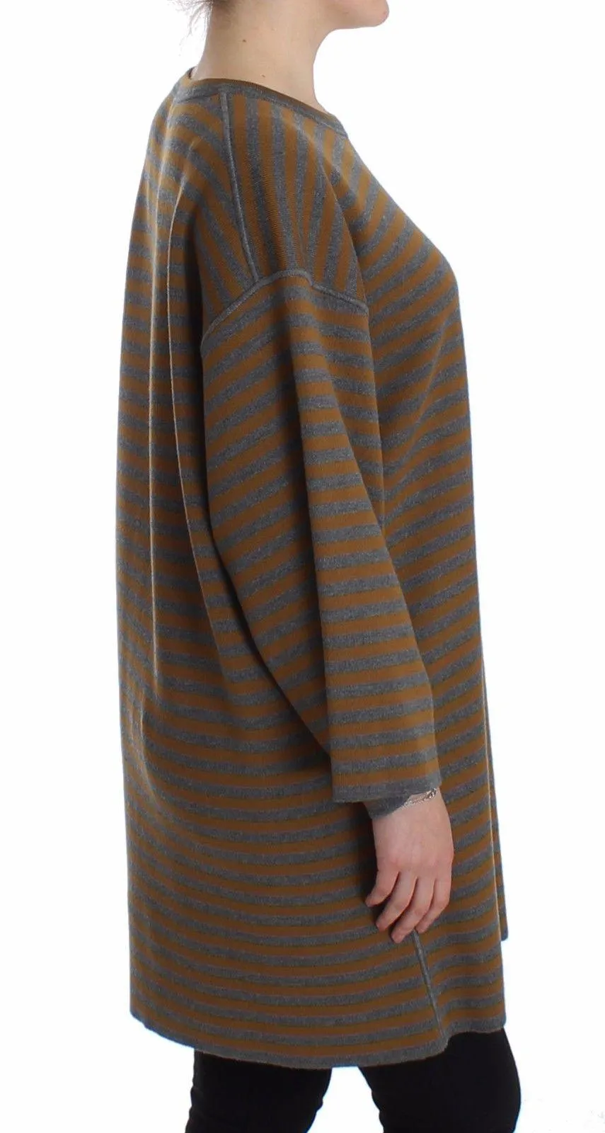 Dolce & Gabbana Oversized Gray Yellow Striped Sweater Top