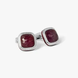 Doppione Cushion Cufflinks With Ruby In Rhodium Silver