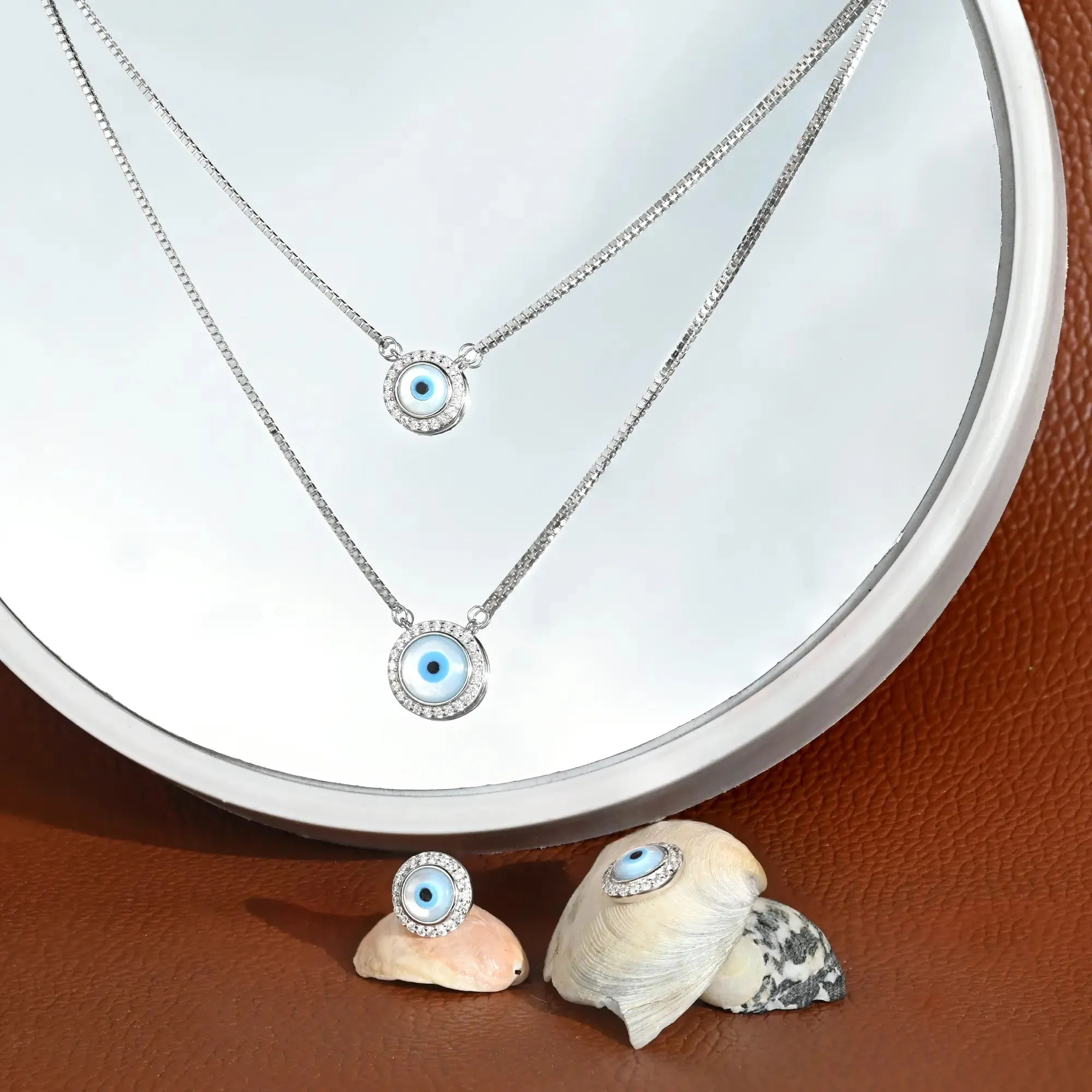 Double Layer Evil Eye Necklace Set