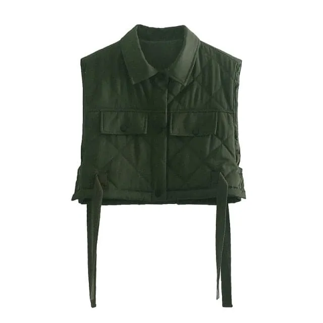 DressBetty - Womens Army Green Lapel Sleeveless Vest Jacket
