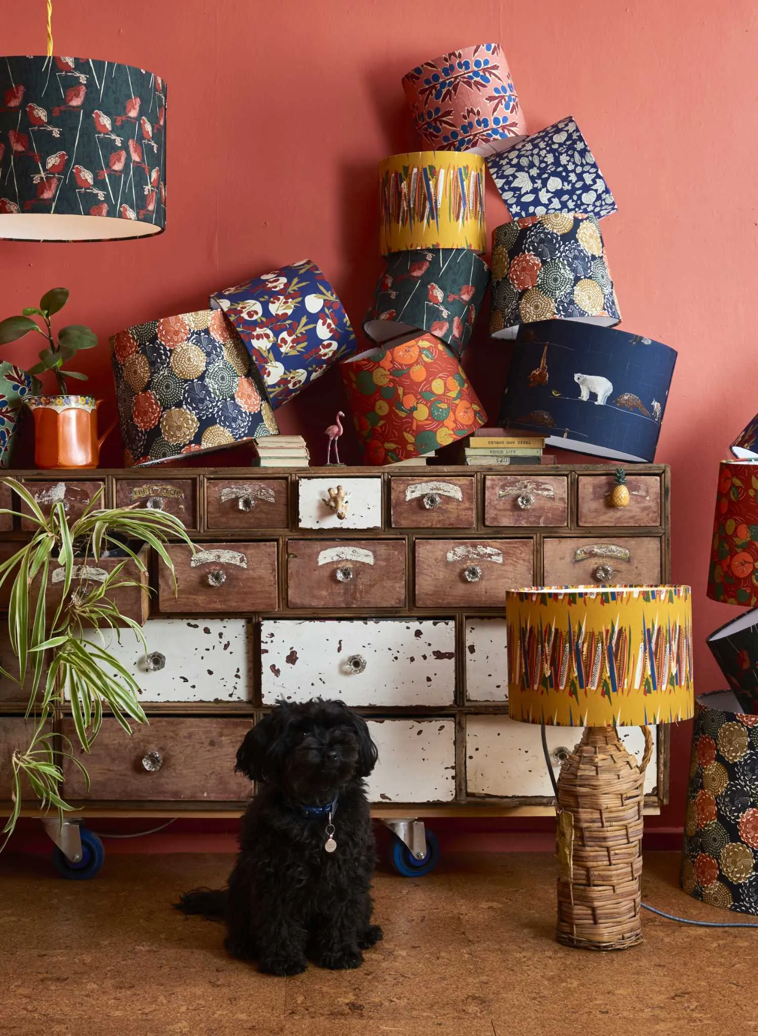 Drum Fringe Lampshade - Navy Endangered Animals
